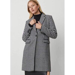 Ann Taylor Woman's Sz M Black & White Houndstooth Knit Car Coat Long